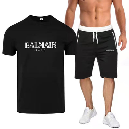 Men's T-shirt and Shorts Sets Casual Two Piece Tracksuit Fitness T-shirt